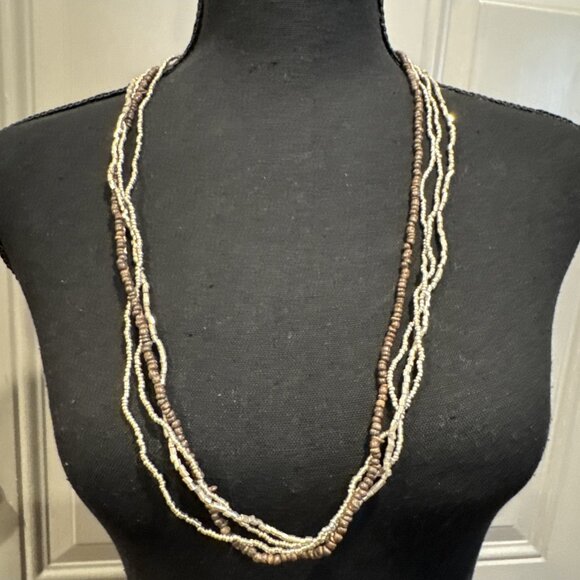 unbranded Jewelry - NEW Seed Bead Multi Layer Gold Tone Brown Multistrand Beaded Necklace 15" Drop